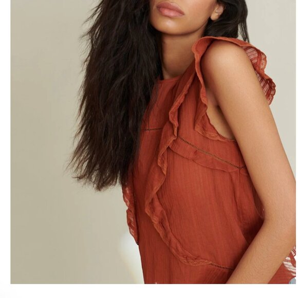 Veronica Beard Aira Ruffle Top in Rust 4 - Picture 8 of 9